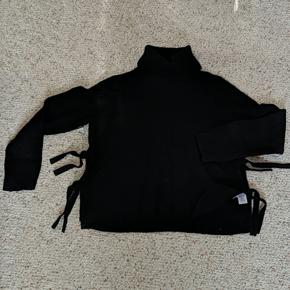 Black turtle neck side tie sweater